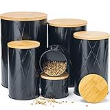 Yangbaga Vorratsdosen Set Metall 6er Aufbewahrung Set mit Bamboos Luftdicht Dekel, Küchen Vorratsbehälter für Kaffee Müsli Zucker Tee Gewürz.(Schwarz)
