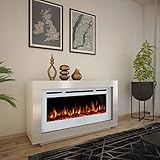 Noble Flame Ohio – moderner Design Elektrokamin Standkamin Kaminofen – LED Feuerambiente inkl. Heizfunktion – Feuerraum 97 cm - weiß