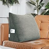 homecozy Rückenkissen Rückenlehne Lesekissen Kopfkissen Große Bettkopfteil Keilkissen Ergonomisches Kissen Bücherkissen für Bett, Sofa, Couch, 45cm, Grau, Kordsamt