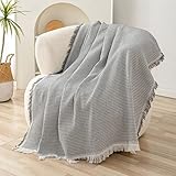 LHGOGO Sofadecke Decke Kuscheldecke 130x180 cm Waffel Sofaüberwurf Vielseitige Leicht Überwürfdecken Große Couch Überwürf Sofa Tagesdecke für Liebessitz, Einzelbett und Sessel - Hellgrau