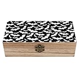 OTRAHCSD Quadratische Holzbox, Halloween Fledermäuse Grau Holz Aufbewahrungsbox Dekorative Home Holzkiste für Sammlerstücke
