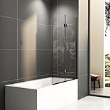 Duschtrennwand für Badewanne Schwarz 110 x 140 cm Faltwand für Badewanne Duschabtrennung 6mm ESG Sicherheitsglas NANO Glas Duschwand