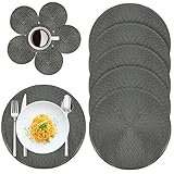 SOUTHGATE Tischsets Abwaschbar 12er Set Platzsets Rund Doppelseitigen Tischläufer Hitzebeständig rutschfest Platzdeckchenn aus PP 6er 38cm Tischuntersetzer Platzset und 6er 10cm Glas Untersetzer(GRAU)