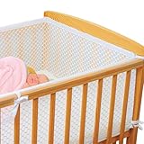 Bettumrandung Babybett Oeko- TEX Zertifizierte - Babybett Umrandungen - Atmungsaktive Babybettumrandung für Babybett 60x120 cm - Atmungsaktives 3D-Mesh-Innenfutter - Nestchen Gitterbett Umrandung
