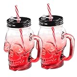 UPKOCH 2 Stück Halloween Farbverlauf Totenkopf Glas Fruchtsaft Getränke Glas Becher Mit Deckel Farbige Weingläser Totenkopf Glas Einmachglas Farbverlauf Einmachbecher Totenkopf Weinglas
