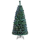 GYMAX 90/120/150/180 cm Künstlicher Weihnachtsbaum, Kunstbaum Christbaum mit Glasfaser-Farbwechsel, Deko Tannenbaum mit 85/125/170/220 Spitzen, inkl. Ständer (Grün 180 cm)