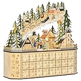 HOMCOM Adventskalender zum Befüllen 24 Schubladen Fächer Weihnachtskalender mit LED-Lichtern Adventskalenderbox Weihnachtsdekoration DIY MDF-Platte Naturholz 45 x 13 x 43 cm