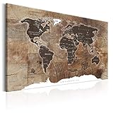 decomonkey Bilder Weltkarte 120x80 cm XXL 1 Teilig Leinwandbilder Bild auf Leinwand Wandbild Kunstdruck Wanddeko Wand Wohnzimmer Wanddekoration Deko Holz Welt Karte Landkarte Kontinente