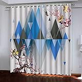 Geometrische Blumen- Und Vogelkunst Vorhänge Wohnzimmer Modern Blickdicht Mit Ösen 2Er Set 280X260Cm Gardinen Verdunklung Schlafzimmer Kinderzimmer Junge Mädchen Thermovorhang Hitzeschutz Abdunkeln