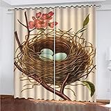 GSKOQD Vorhang Blickdicht Ösenschal Verdunkelungsvorhang 3D Kreatives Vogelnestmuster Muster Gardinen Wohnzimmer Kinderzimmer Thermovorhang Ösenvorhänge 2Er Set Blickdichte Vorhänge 220X214Cm (B X