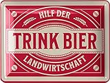 Retro Blechschild TRINK BIER Hilf der Landwirtschaft - lustiges Sprüche Bier Schild als Partykeller Deko, Kneipen und Bar Dekoration für Stammtisch - vintage Metallschild mit Wölbung 15x20cm