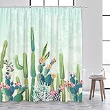 NUEV Tropischer grüner Blumenpflanzen-Kaktus-Duschvorhang, moderner Sukkulenten-Palmblatt-Stoff-Badezimmervorhang, Dekoration, S.9, 150 x 180 cm