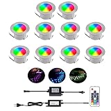 YZGWZLD Terrassen Einbaustrahler Terrassenbeleuchtung RGB 10er Set LED Bodeneinbaustrahler IP67 wasserdicht für außen innen Garten Holzbrücke Pool Holzdeck inkl. 12V Netzteil mini Einbauspots