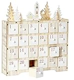 XXL Holz Adventskalender mit LED Beleuchtung Winterszene integrierter Timer 24 feierliche Fächer