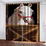 GSKOQD Verdunkelungsvorhang Kinderzimmer Blickdichter Vorhang 170X200Cm (B X H) Digitaldruck 3D Weißes Pferdemuster Ösenschal 2Er Set Vorhänge Wohnzimmer Schlafzimmer Thermo Gardinen