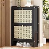 Schuhkipper Schuhschrank Für Eingangseingang, Schmaler Schlanker Versteckter Schuhorganisator Und 3 Schubladen Boho Vibe Aufbewahrung Rattan Muster Schuh Rack Für Eingangsjahre, Wohnzimmer, Flur, Wohn