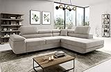 ML Furniture Ltd Avatar Kord Ecksofa in L-Form 277 x 73 x 203 cm mit Schlaffunktion und Bettzeugbehälter - Schlafsofa mit Bettkasten - Eckcouch mit Stauraum - Rechts - Farbe: Kord Creme