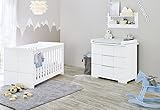 Pinolino Sparset Polar breit, 2-teilig, Kinderbett (140 x 70 cm) und breite Wickelkommode mit Wickelaufsatz, weiß Edelmatt (Art.-Nr. 09 34 21 B)