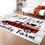 Bereich Teppich Vintage Buffalo Truck Retro Holzbrett Bauernhof Kuh Auf Kariertem Auto Wohnzimmer Teppich Waschbar Fußmatte Antibakterielle Matten Für Außen Schlafzimmer Wohnzimmer 120X160Cm
