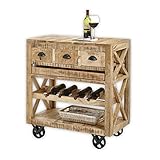 FERDI Vintage Barwagen Massivholz Mango mit herausnehmbaren Tablett - Praktischer Servierwagen für Küche, Wohn- & Esszimmer - 86 x 93 x 46 cm (B/H/T)