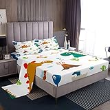Feelyou Kawaii Dinosaurier Bettwäsche-Set Dinosaurier Muster Bettwäsche Set Dschungel Dino Spannbetttuch Wildes Tier Bettlaken für Kinder Jungen Mädchen Erwachsene Queen Size mit 2 Kissenbezügen