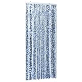vidaXL Flauschvorhang Türvorhang Fadenvorhang Vorhang Tür Camping Insektenschutz Fliegenschutz Wohnwagen Wohnmobil Chenille 100x220cm Blau Weiß Silbern