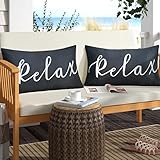 Merrycolor 2 Stück Schwarz und Weiß Outdoor wasserdichte Kissenbezüge Relax Outdoor Kissenbezüge Outdoor Lendenkissen für Terrassenmöbel Zelt Balkon Couch Sofa (Relax 30,5 x 50,8 cm