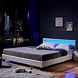 Home Deluxe - LED Bett Astro - Weiß, 180 x 200 cm - inkl. Matratze und Lattenrost I Polsterbett Design Bett inkl. Beleuchtung