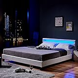 Home Deluxe - LED Bett Astro - Weiß, 180 x 200 cm - inkl. Matratze und Lattenrost I Polsterbett Design Bett inkl. Beleuchtung