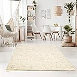 Taracarpet Handweb-Teppich Oslo Wolle im Skandinavischem Landhaus Design Wohnzimmer Esszimmer Schlafzimmer Flur Läufer beidseitig verwendbar 060x090 cm Natur
