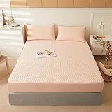 FCLDESHOP Tiefe Tasche,Einfarbiger Matratzenschoner aus dickem Latex, geeignet für Matratzen mit Einer Tiefe von bis zu 25 cm, Cooler Kissenbezug, rosa, 150 x 200 cm (3 Stück)