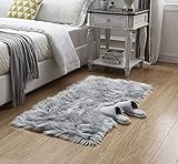 HEQUN Faux Lammfell Schaffell Teppich Kunstfell Dekofell Lammfellimitat Teppich Longhair Fell Nachahmung Wolle Bettvorleger Sofa Matte (80 X180 cm, Grau)