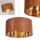 HOFSTEIN Pendelleuchte Nivel, moderne Hängelampe aus Metall/Textil in Braun/Gold, Ø 40 cm, Höhe max. 170 cm, E27-Fassung, ohne Leuchtmittel