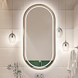 LED-Badezimmer-Wandspiegel mit 3 Farblichtern, dimmbar, wandmontierter Bad-Kosmetikspiegel mit Metallrahmen, großer ovaler Badezimmerspiegel, Körperspiegel (20 x 35 Zoll)