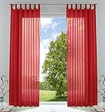 2er-Pack Gardinen Transparent Vorhang Set Wohnzimmer Voile Schlaufenschal mit Bleibandabschluß HxB 225x140 cm Rot, 61000CN