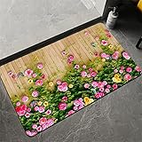 Badezimmerteppich Super Absorbierende Rutschfester Badematte, Badematten Badteppich 90x120cm Badvorleger Extra DüNn Schnelltrocknende Waschbare Badematte Home Rug, Badmatte Bodenmatte Floor Mat Blumen