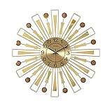 Wanduhr Goldfarbene Sunburst-Wanduhr, moderne Metallkristall-Wanduhr, leise, batteriebetriebene, dekorative Uhren, dekoratives Wohnzimmer und Schlafzimmer aus der Mitte des Jahrhunderts Home Wohnzimme