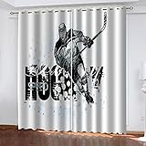 BONDIJ Verdunklungsvorhänge 2Er Set Ösen - 3D Schwarz-Weiß-Eishockeyspieler Druck Muster Thermovorhang Kinderzimmer Mädchen Junge - Thermogardine Wohnzimmer Schlafzimmer Fensterdekoration 160X150cm