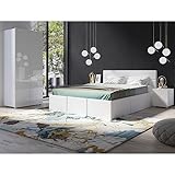 Lomadox Schlafzimmer Set 4-teilig mit Bett 160x200cm, 2 Nachttische, Kleiderschrank 2-TRG. in weiß Hochglanz mit weißem Kunstleder Modern