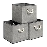 SONGMICS Aufbewahrungsboxen, 3er Set, Stoffboxen ohne Deckel, mit Griffen, 30 x 30 x 30 cm, Leinenoptik, grau RFB016G01