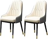 Moderner Esszimmerstuhl Set mit 2 Tischstühlen, PU-Leder, Seitenstuhl mit Metallbeinen, für Zuhause, kommerzielle Restaurants (Farbe: Beige + Grau)