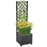 Mingone Pflanzkübel Spalier aus Polyethylen Rattan Kletterpflanzenkasten Hochbeet mit Selbstbewässerung im Garten(Schwarz 40x40x136cm)