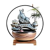 REN0124shuang Zimmerbrunnen Indoor-Keramik-Tischplatte-Brunnen - kreativer chinesischer Stil fließende Wasser-Ornamente, die Wasser- und Feng-Shui-Brunnen mit LED-Leuchten zirkulieren Tischbrunnen