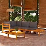 Homgoday 4-TLG. Garten-Lounge-Set Gartenmöbel Set Sitzgruppe Modular Sofa Garnitur Loungemöbel Sitzbank Sonnenliege für Garten Terrasse Balkon mit Dunkelgrau Kissen Massivholz Akazie