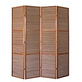 Homestyle4u 874, XL Paravent Raumteiler 4 teilig, Bambus Holz, Braun, Höhe 2 m