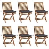 JUNZAI Klappbare Gartenstühle mit Kissen 6 STK Balkonstuhl, Gartensessel, Möbelsets, Gartenmöbel, Garten Stühle, Terrassenstühle, Balkon Stühle, Hochlehner, Sessel Outdoor, Massivholz Teak