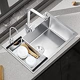 Edelstahl -küchenspüle Einer Schüssel Silber ， Gebürstete Bar Waschbecken Eingelassener Waschbecken Mit Wasserhahn Geeignet ， Für Restaurant, Waschküche(Size:68 * 45cm)