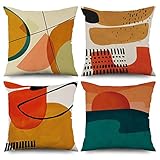ASDCXZ Boho Kissenbezug 40x40 cm 4er Set, Modern Abstrakt Kunst Sonne Linie Bunt Sofa Kissen Bezug Dekokissen Kissenbezüge Kissenhülle Waschbar Polyester Flachs Textil Outdoor Polster Kopfkissenbezug
