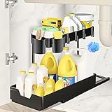 Wholede 2 Etagen Unter Waschbecken Regal, Spülenschrank Organizer mit 4 Haken und 2 Tasse, Küchen Organizer Unterschrank Küche Gewürzregal Spülschrankregal Küchenschrank