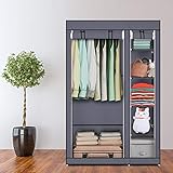Oshion Kleiderschrank Faltschrank Stoffschrank Faltbare Garderobe Canvas mit Reißverschluss Stoffschrank Kleiderschrank mit Kleiderstange, Fächern (110 x 45 x 175 cm grau)
